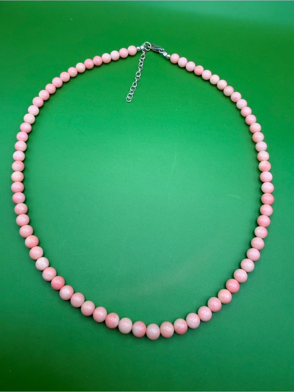 925 Sterling Silver Angel Skin Coral Necklace 18” to 20”.